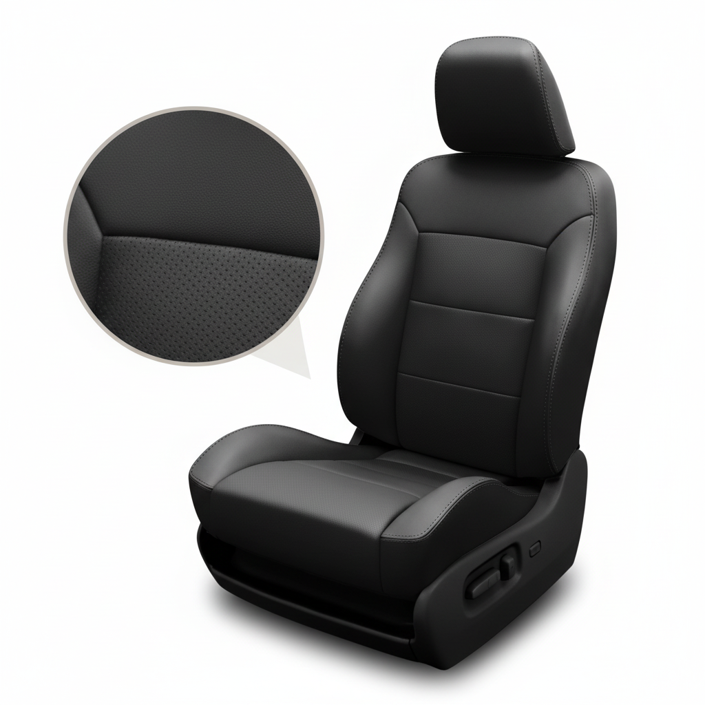 Black car seat cover with detailed texture on a white background