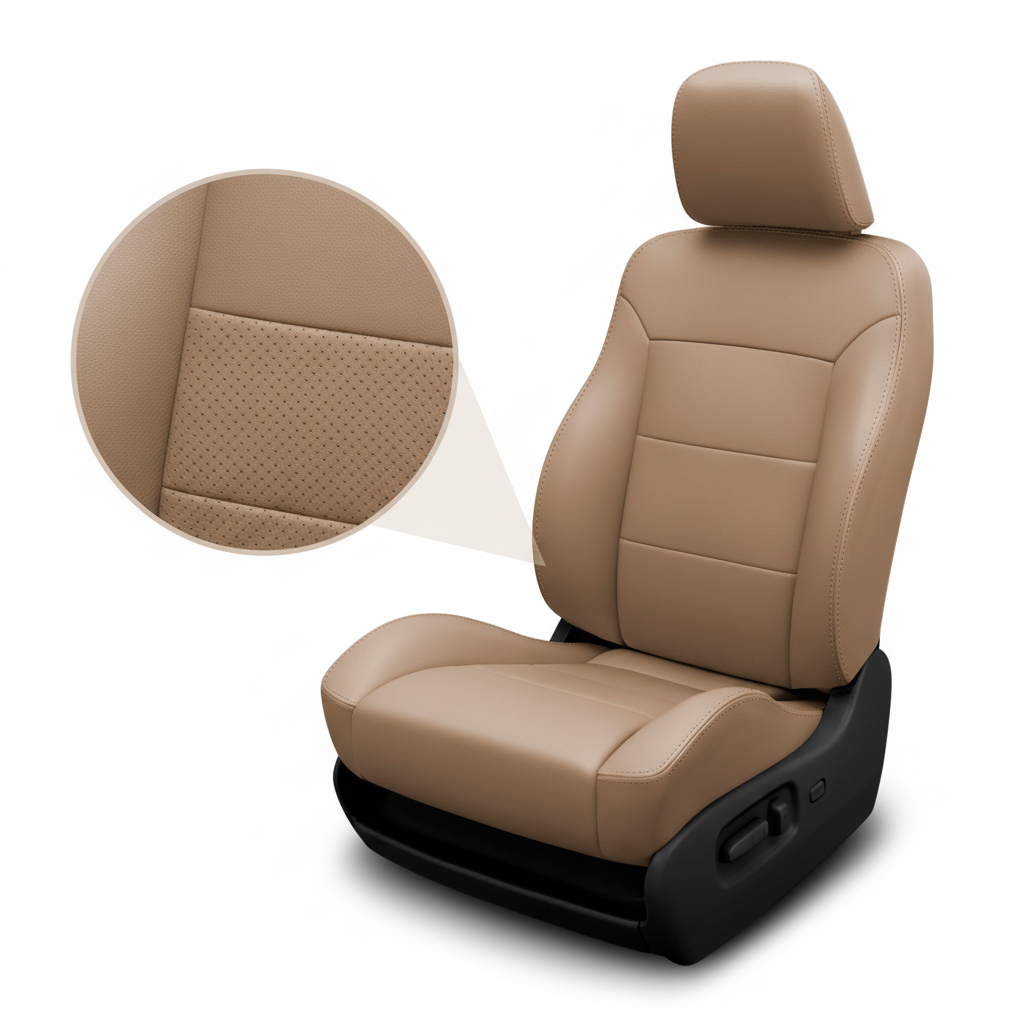 Beige car seat with detailed texture on a white background