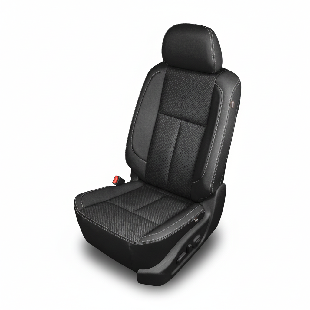 2017-2024 Nissan Titan Katzkin Leather Seat Cover Upholstery Kit – Black with Silver Contrast Stitch (F1)
