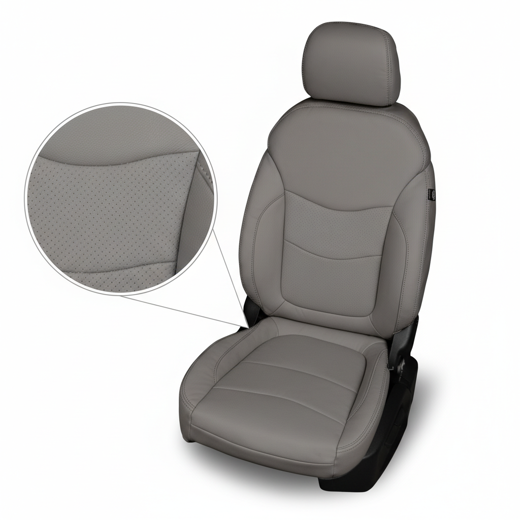 Gray car seat cover with detailed texture on a white background