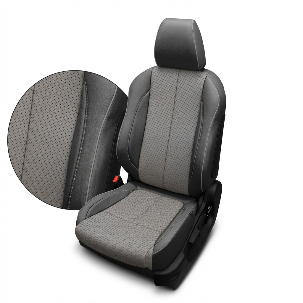 Gray car seat cover with detailed texture on a white background