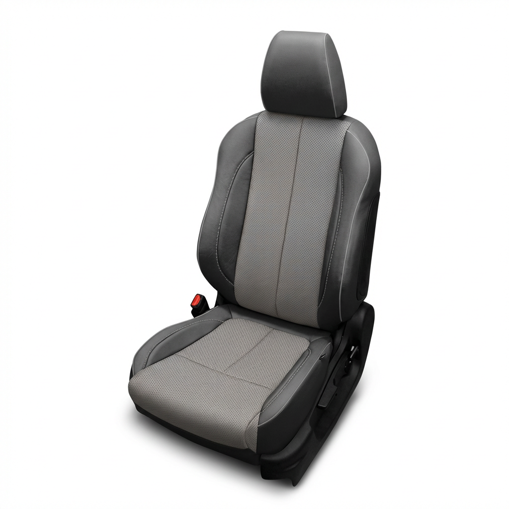 Gray car seat with headrest on a white background