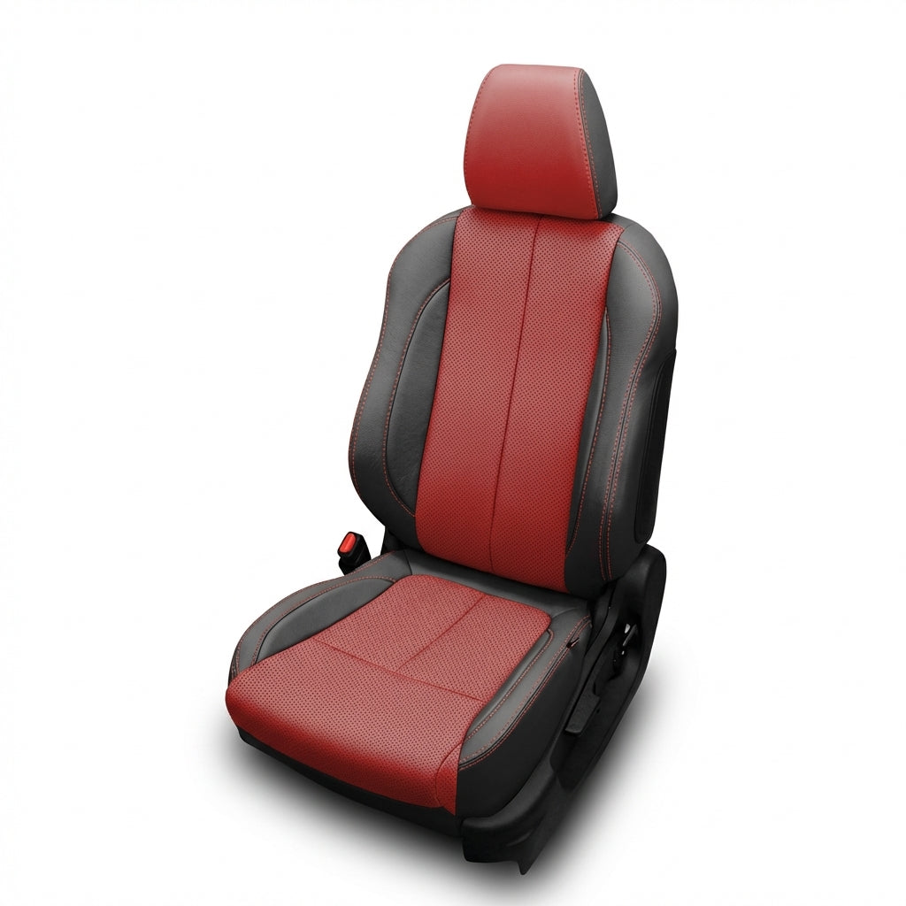 Red and black car seat cover on a white background