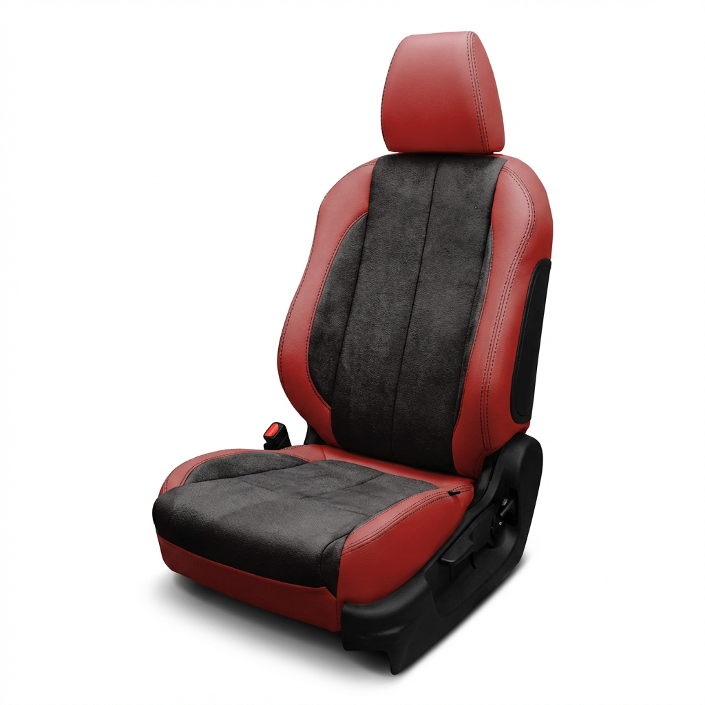 Red and black car seat cover on a white background