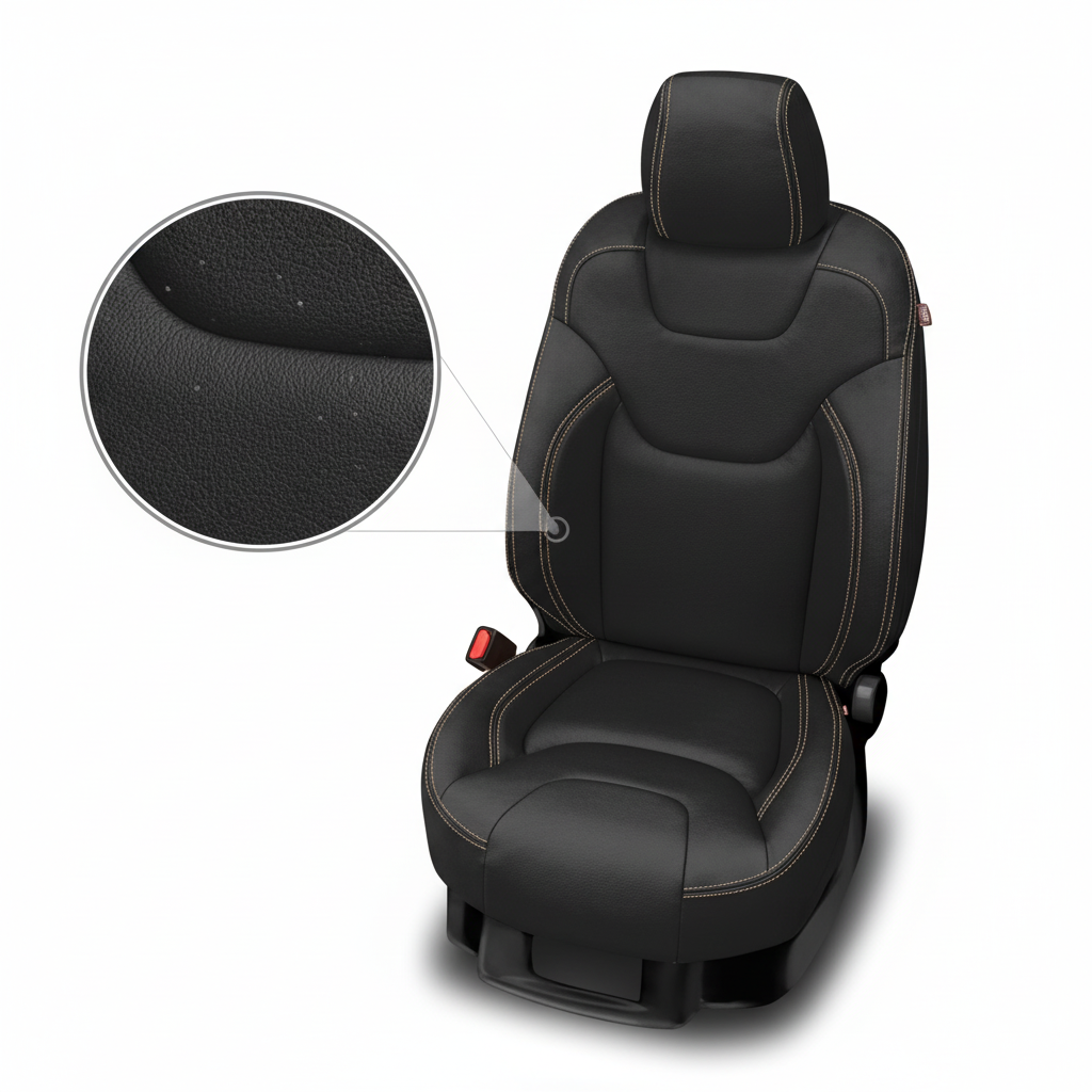 Black car seat cover with detailed texture on a white background