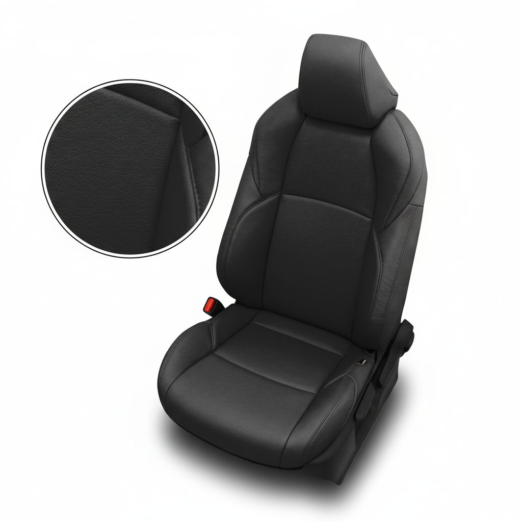 Black car seat cover with detailed texture on a white background