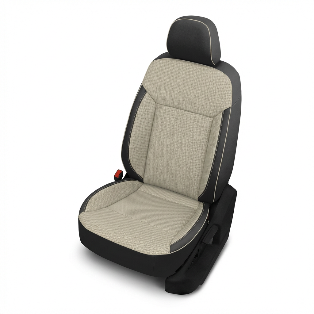 Black Alabaster Wings Piping car seat with headrest on a white background