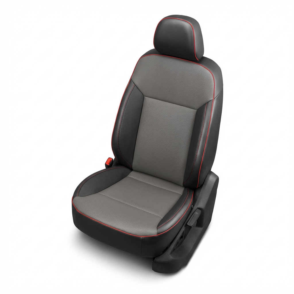 Black Ash Red Piping car seat with headrest on a white background