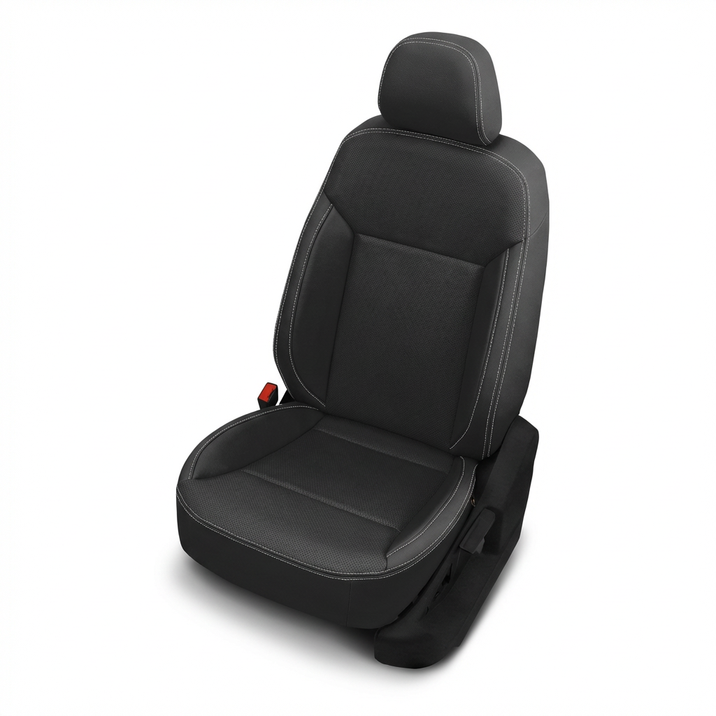 Black car seat cover on a white background