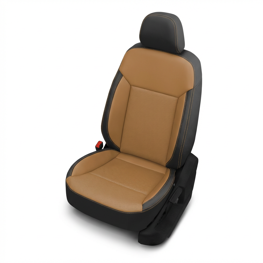 Brown and black car seat cover on a white background