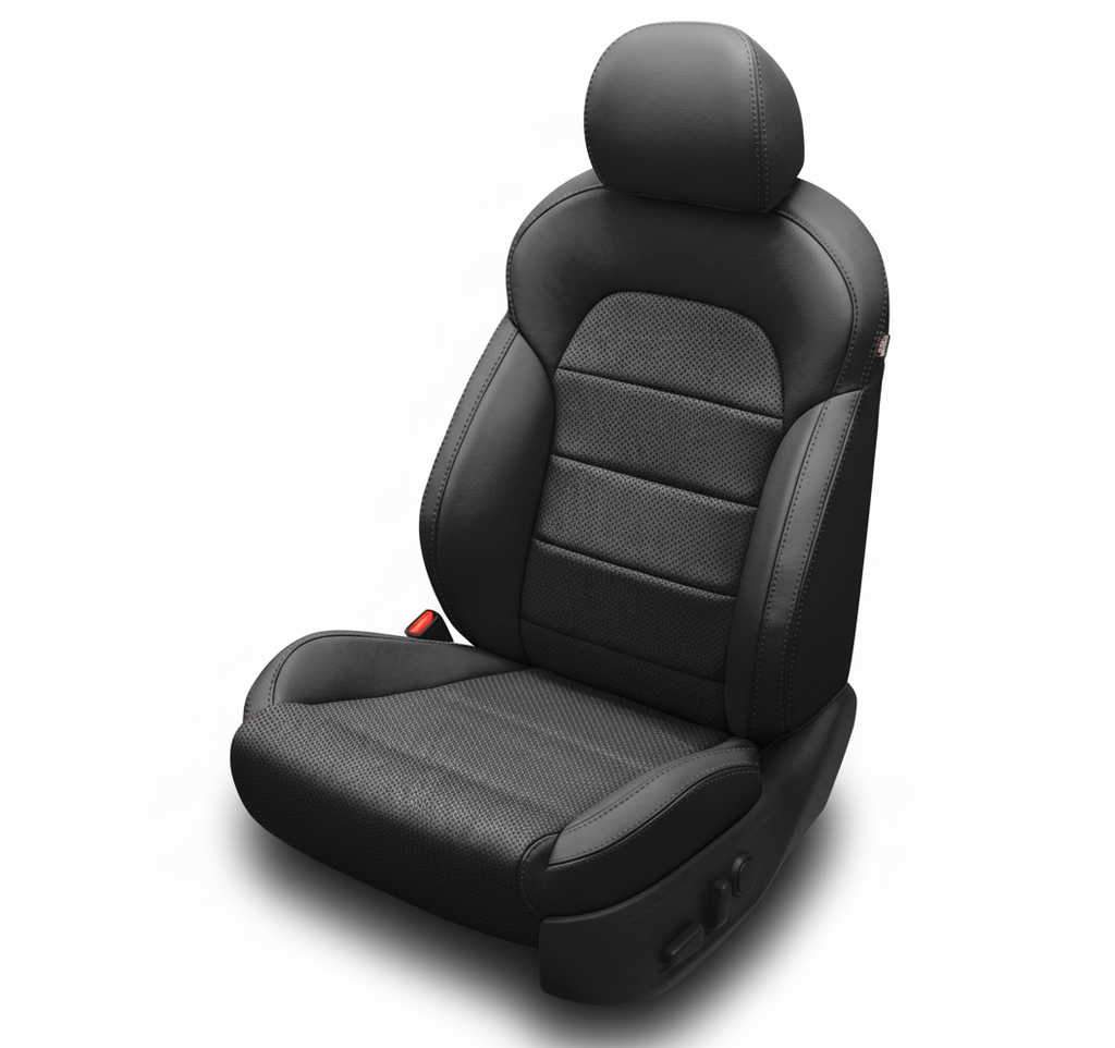 Black car seat cover on a white background