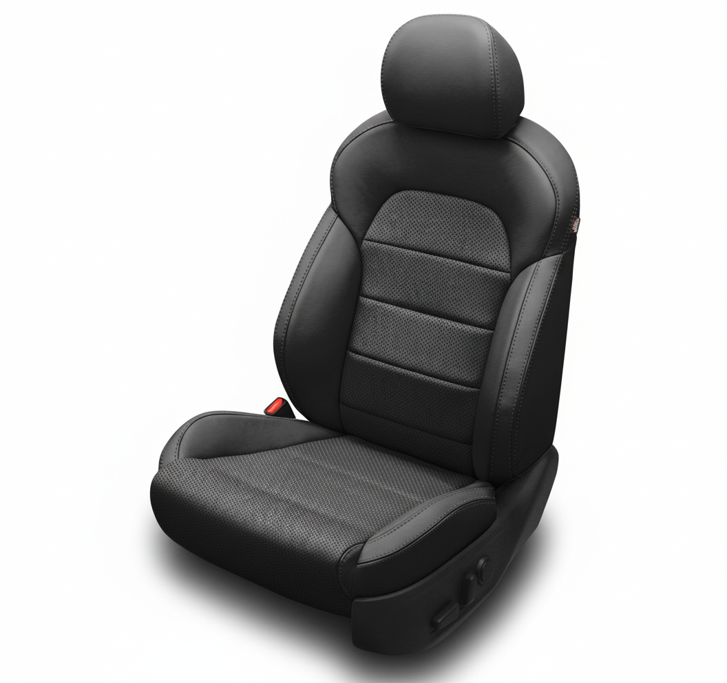 Black car seat cover on a white background