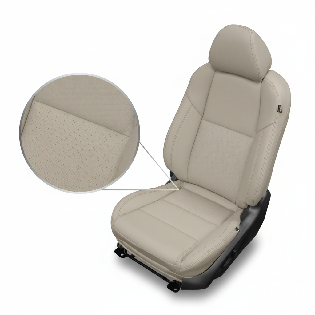 Beige car seat cover with detailed texture on a white background