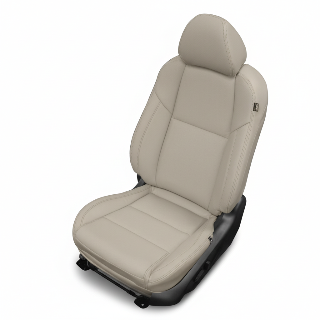 Beige car seat cover on a white background