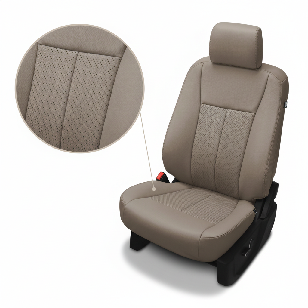 Beige car seat with detailed texture on a white background
