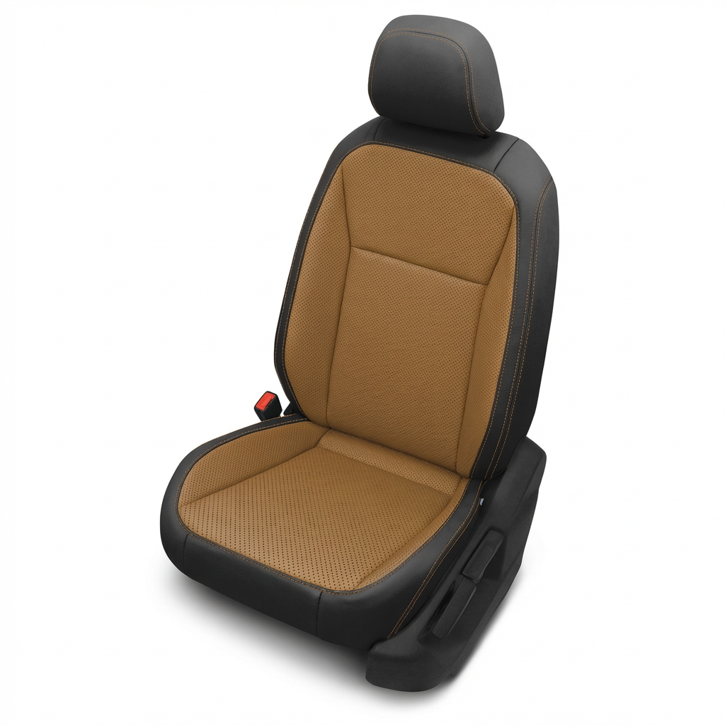 Car seat cover with brown interior and black exterior on a white background