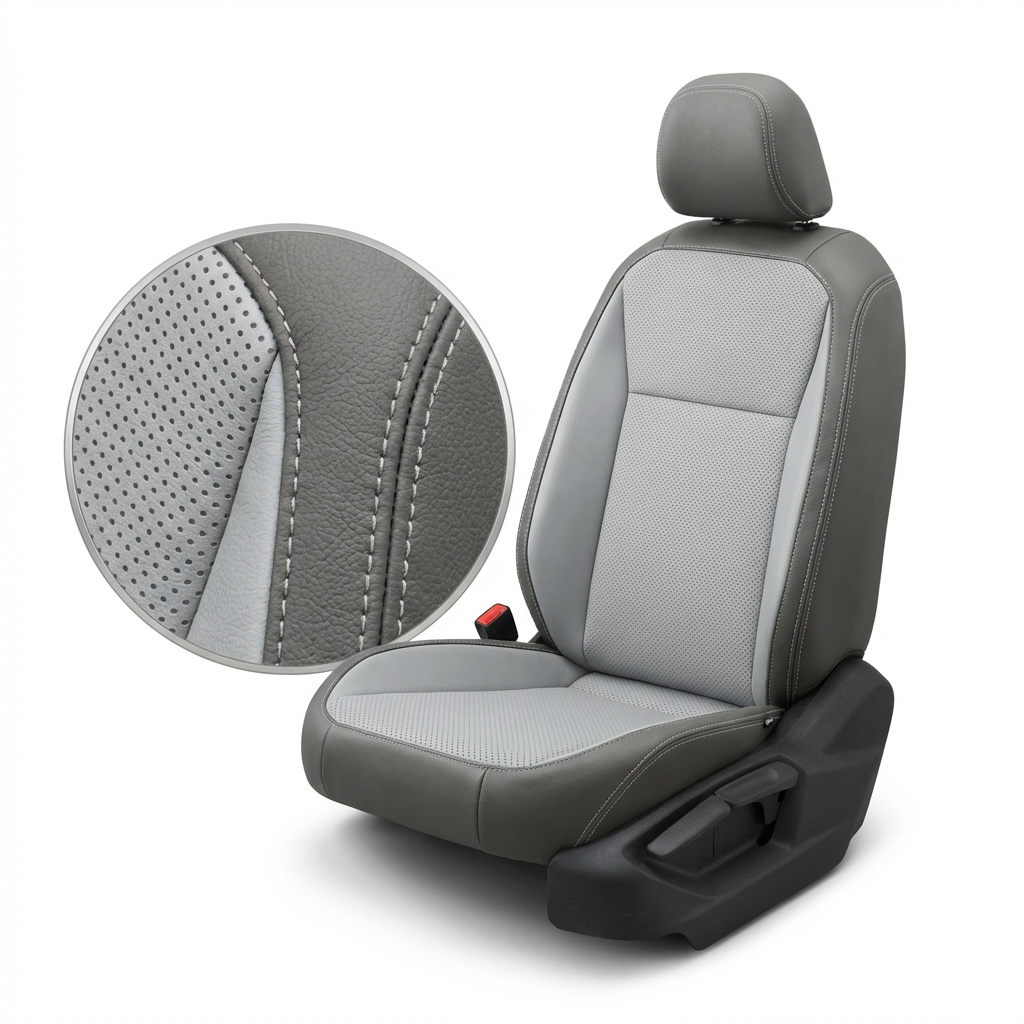 Gray car seat cover with detailed texture on a white background