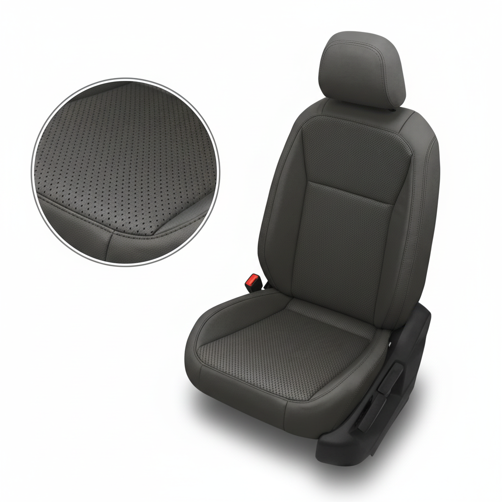 Gray car seat cover with detailed texture on a white background