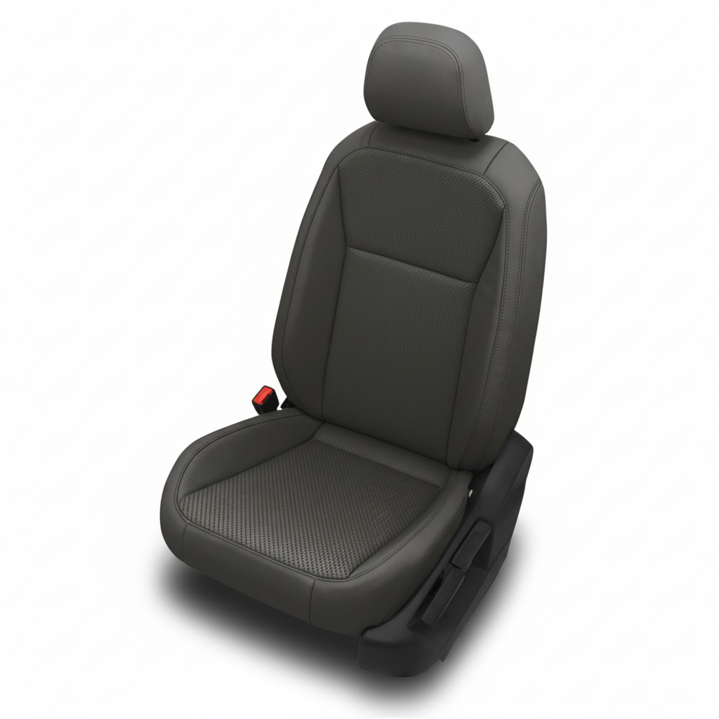 Black car seat cover on a white background