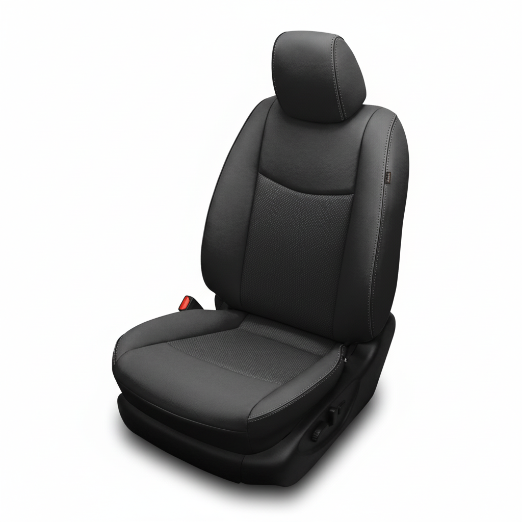 Black car seat cover on a white background