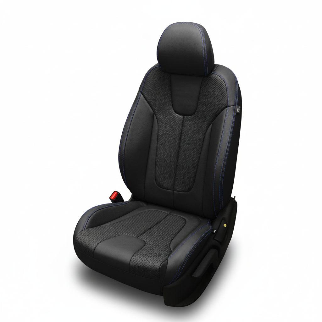 Black car seat cover on a white background