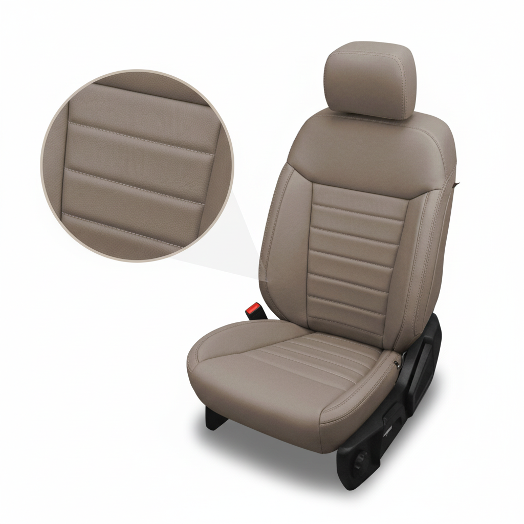 Beige car seat cover with detailed texture on a white background
