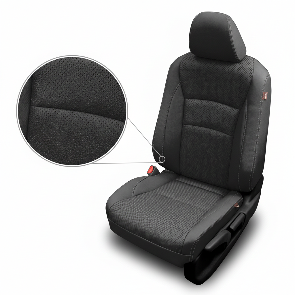 Black car seat cover with detailed texture on a white background