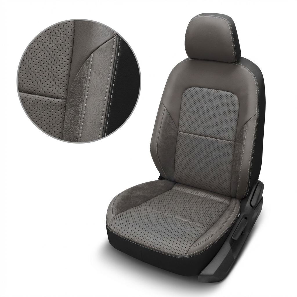 Gray car seat cover with detailed texture on a white background