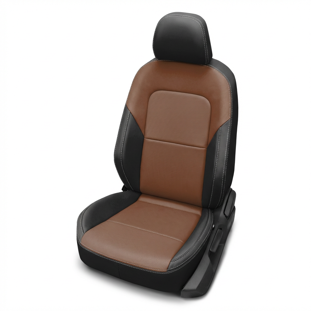 Brown and black car seat cover on a white background