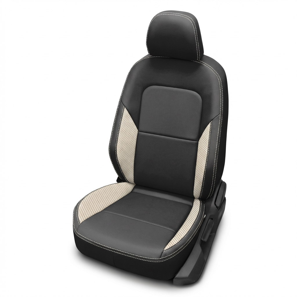 Black and beige car seat cover on a white background