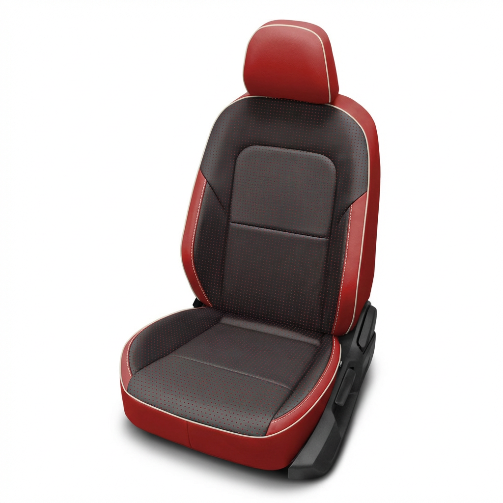 Red and black car seat cover on a white background