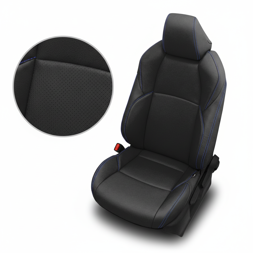 Black car seat cover with detailed texture on a white background