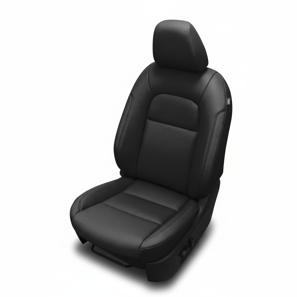 Black car seat cover on a white background