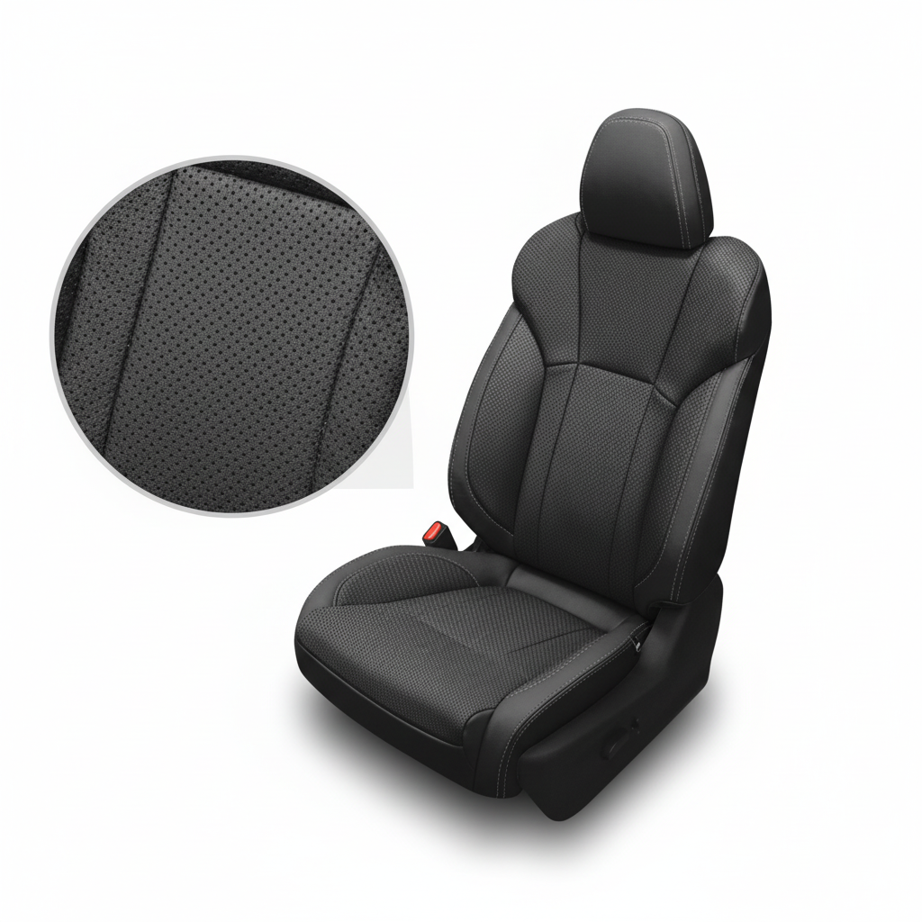 Black car seat cover with detailed texture on a white background
