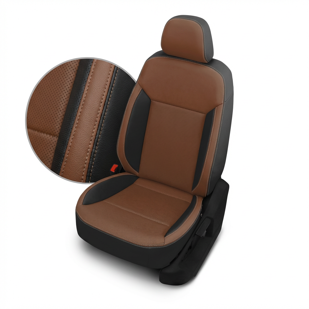 Brown and black car seat covers on a white background