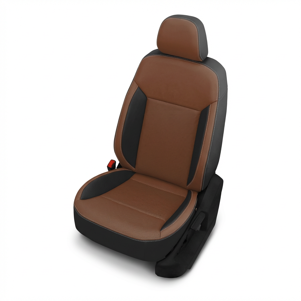 Brown and black car seat cover on a white background