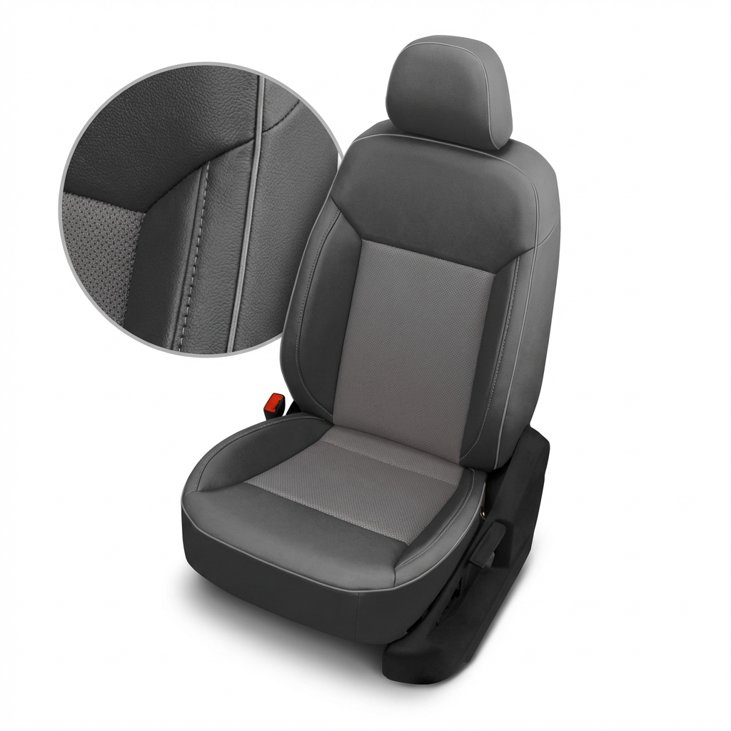 Gray car seat cover with detailed texture on a white background