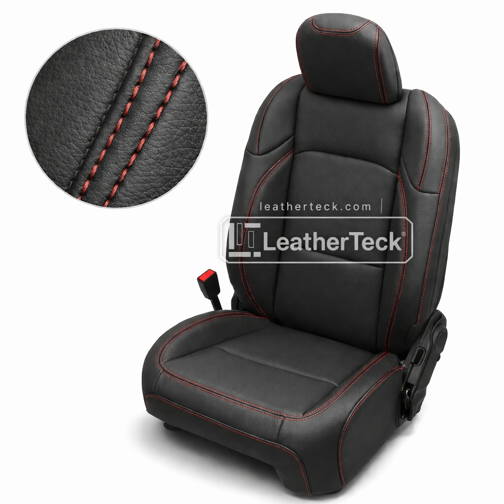 2020-2026 Jeep Gladiator Katzkin Leather Seat Cover Upholstery Kit – Black with Red Stitching (F1)