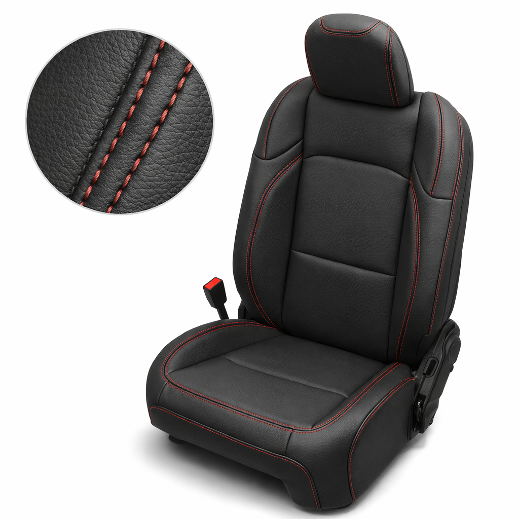 2020-2026 Jeep Gladiator Katzkin Leather Seat Cover Upholstery Kit – Black with Red Stitching (F1)