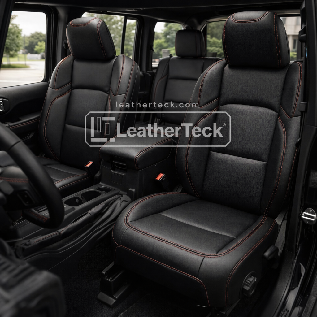 2020-2026 Jeep Gladiator Katzkin Leather Seat Cover Upholstery Kit – Black with Red Stitching (F1)