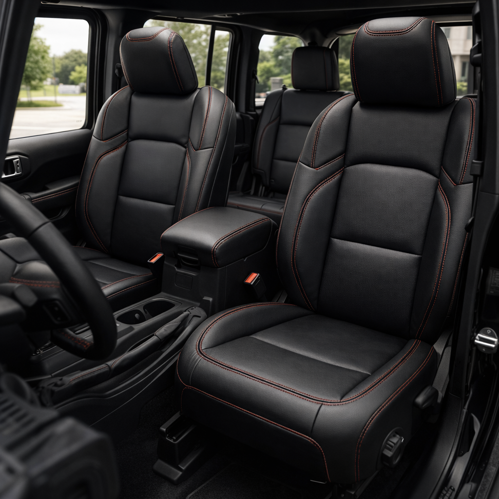 2020-2026 Jeep Gladiator Katzkin Leather Seat Cover Upholstery Kit – Black with Red Stitching (F1)