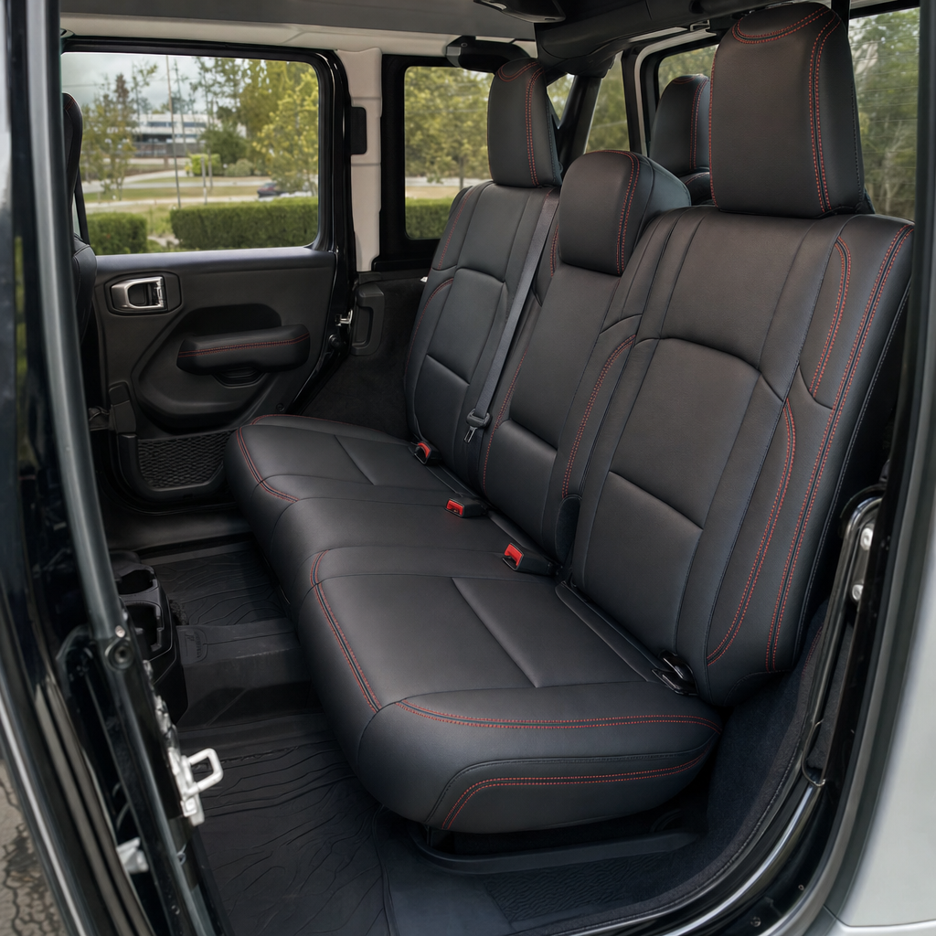 2020-2026 Jeep Gladiator Katzkin Leather Seat Cover Upholstery Kit – Black with Red Stitching (F1)