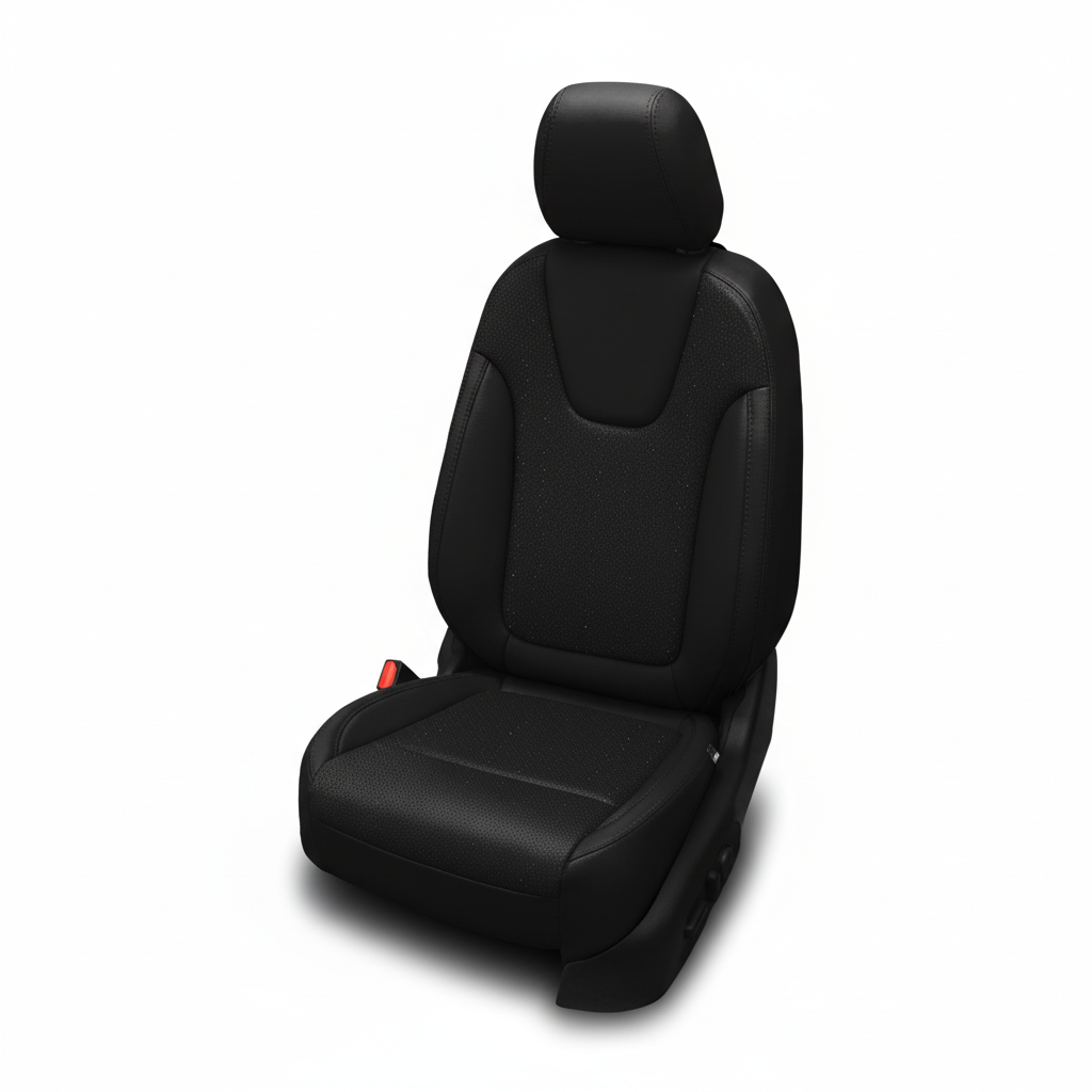 Black car seat cover on a white background