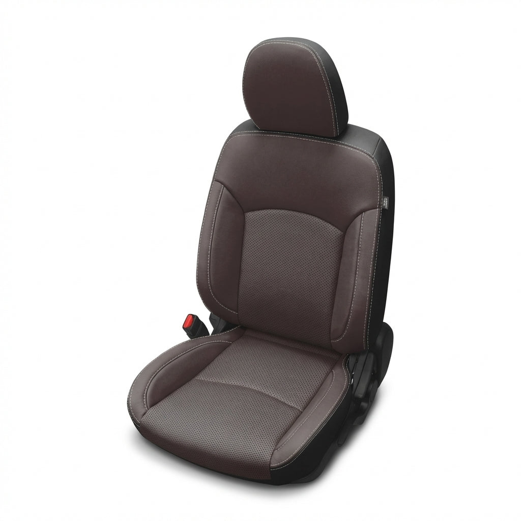 Brown car seat with headrest on a white background