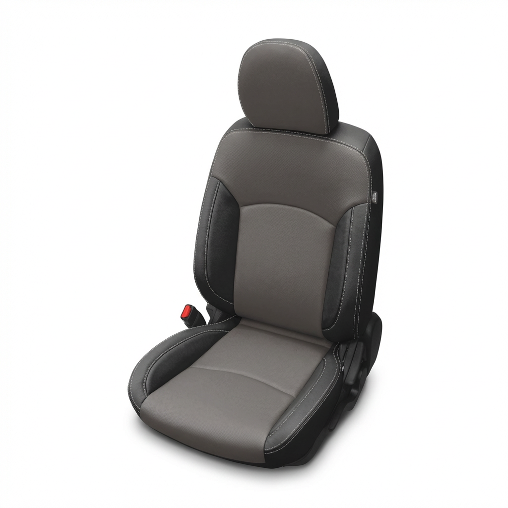 Gray car seat with headrest on a white background
