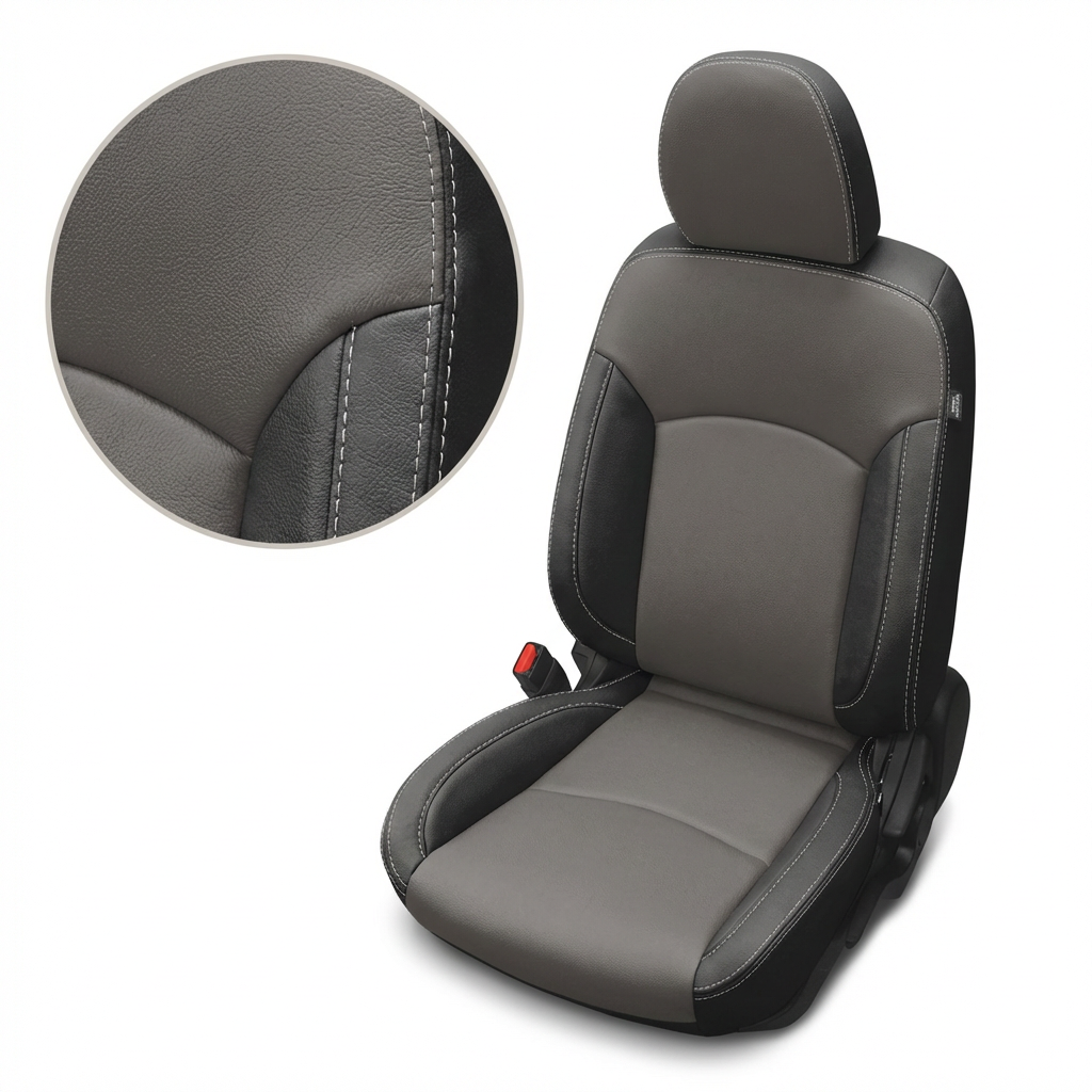 Gray car seat cover with detailed texture on a white background