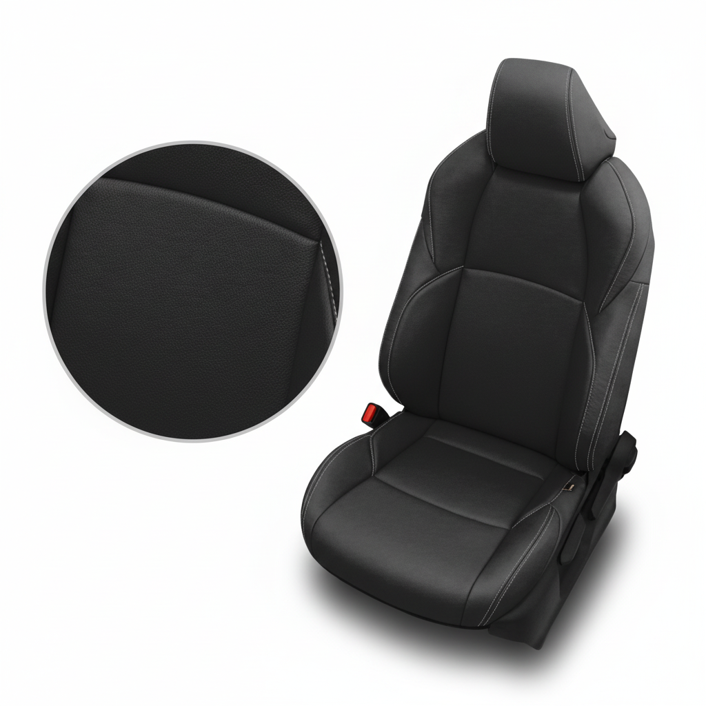 Black car seat cover with a close-up inset on a white background