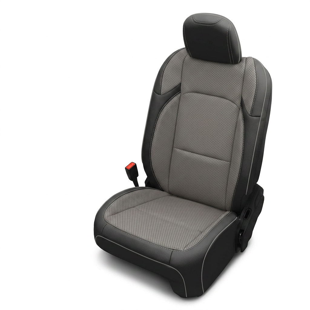 Leatherteck/Katzkin K2 (K2153-100) seat cover for a 2020–2026 Jeep Gladiator on a white background, featuring black wrap with ash perforated body and wings, plus ash contrast stitching and ash piping.