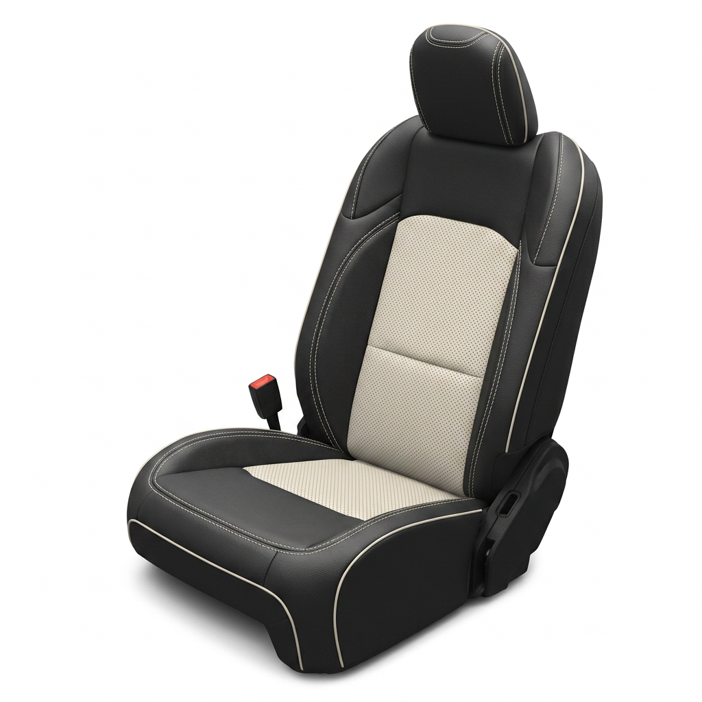Leatherteck/Katzkin K4 (K2155-100) seat cover kit for a 2020–2026 Jeep Gladiator on a white background, featuring black wrap upholstery with a pearl perforated center insert, pearl contrast stitching, and pearl piping.