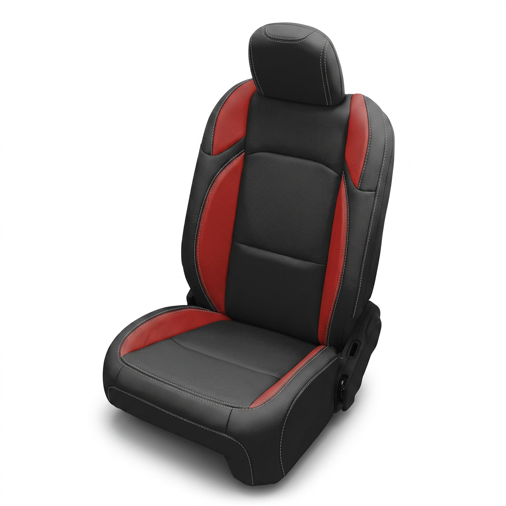 Leatherteck/Katzkin K7 (K2174-800) seat cover kit for a 2020–2026 Jeep Gladiator on a white background, featuring XT black wrap with XT red wings and silver contrast stitching throughout.